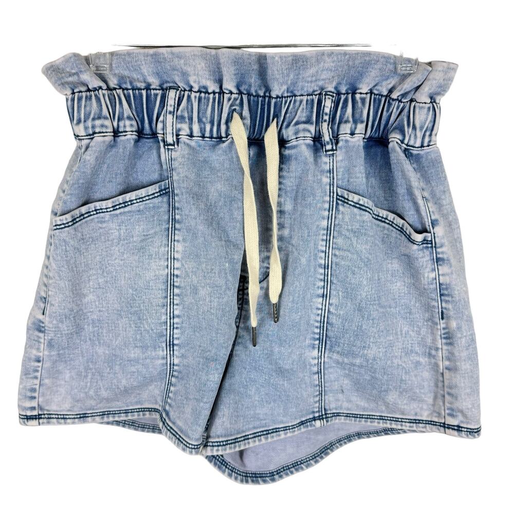 Blank NYC Light Wash High Rise Elastic Waist Denim Paper Bag Shorts Size 28